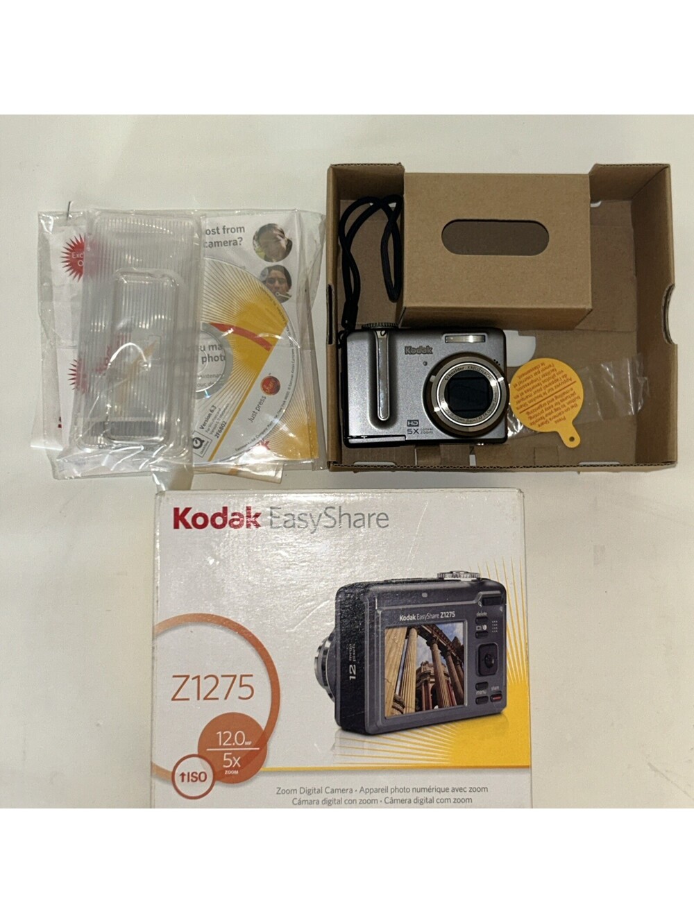 Kodak Easyshare Z1275 12.1MP 5x Zoom Digital Camera Gray Complete In Box Issues